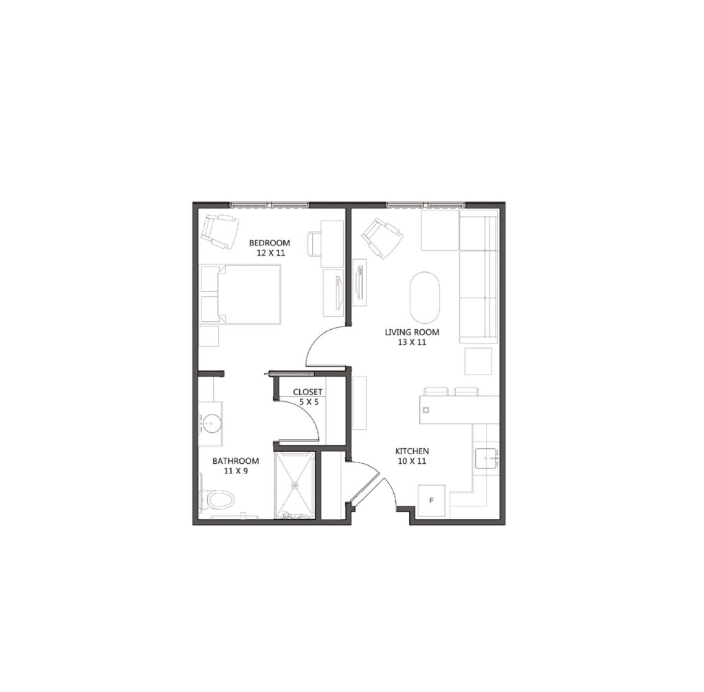 Assisted Living One Bedroom floor plan image.