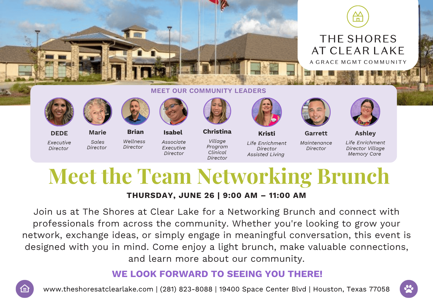 The Shores at Clear Lake - Networking Brunch - The Shores at Clear Lake networking flyer